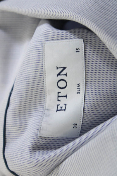 Eton Mens Button Front Long Sleeve Collared Slim Dress Shirt Blue Cotton Size 15