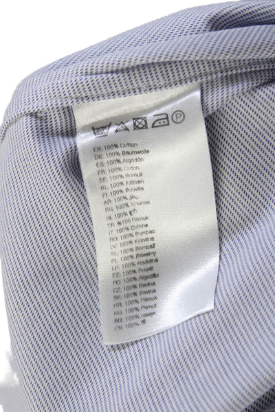 Eton Mens Button Front Long Sleeve Collared Slim Dress Shirt Blue Cotton Size 15