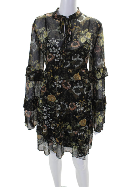 Robert Rodriguez Women's Round Neck Long Sleeves Ruffle Mini Dress Floral Size M