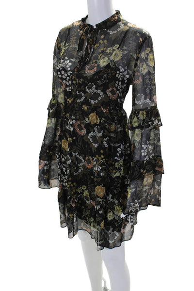 Robert Rodriguez Women's Round Neck Long Sleeves Ruffle Mini Dress Floral Size M