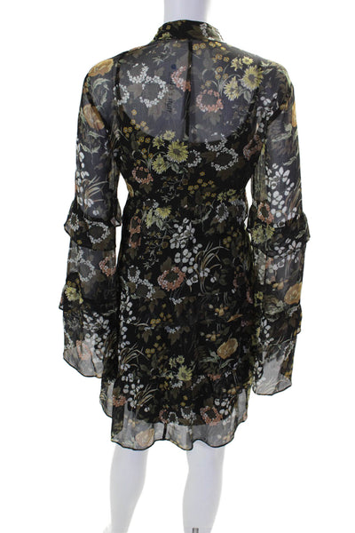 Robert Rodriguez Women's Round Neck Long Sleeves Ruffle Mini Dress Floral Size M