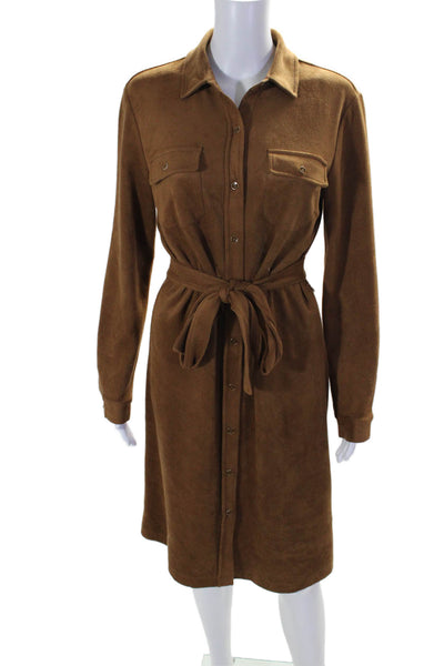 J. Mclaughlin Women's Long Sleeves Button Down Midi Tie Belt Dress Brown Size M