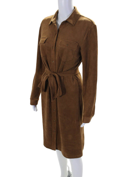 J. Mclaughlin Women's Long Sleeves Button Down Midi Tie Belt Dress Brown Size M