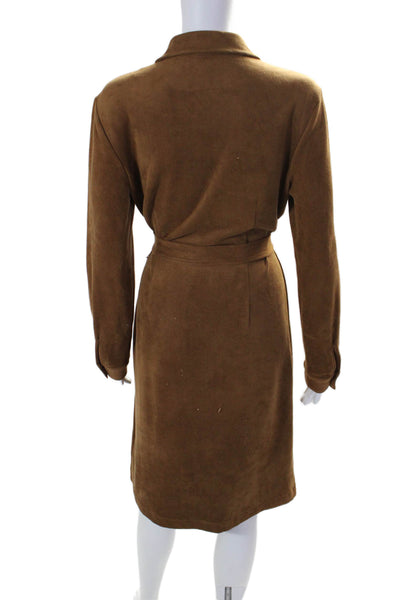 J. Mclaughlin Women's Long Sleeves Button Down Midi Tie Belt Dress Brown Size M