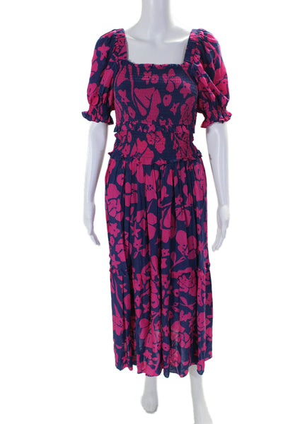 Caballero Women's Square Neck Short Sleeves Smocked Maxi Dress Floral Size S