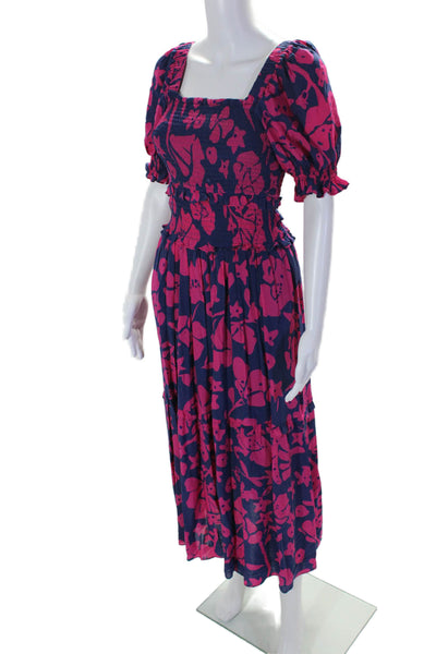 Caballero Women's Square Neck Short Sleeves Smocked Maxi Dress Floral Size S