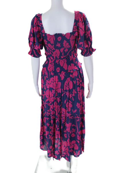 Caballero Women's Square Neck Short Sleeves Smocked Maxi Dress Floral Size S