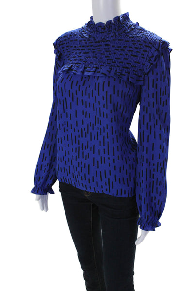 Rebecca Minkoff Womens Textured Long Sleeve Printed Sleek Blouse Blue Size L