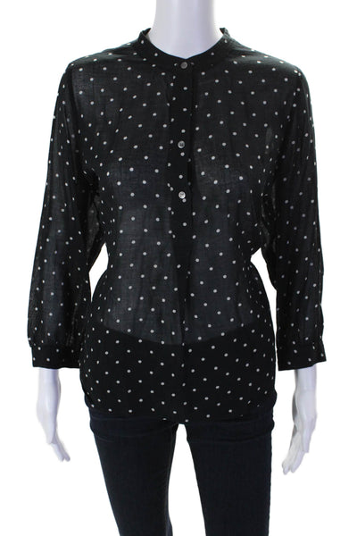 Madewell Womens Long Sleeve V-neck Button Up Polka Dot Blouse Black Size L