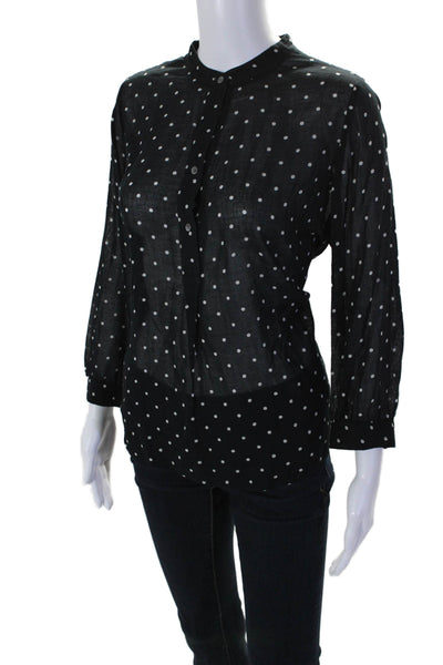 Madewell Womens Long Sleeve V-neck Button Up Polka Dot Blouse Black Size L