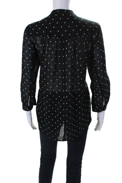 Madewell Womens Long Sleeve V-neck Button Up Polka Dot Blouse Black Size L