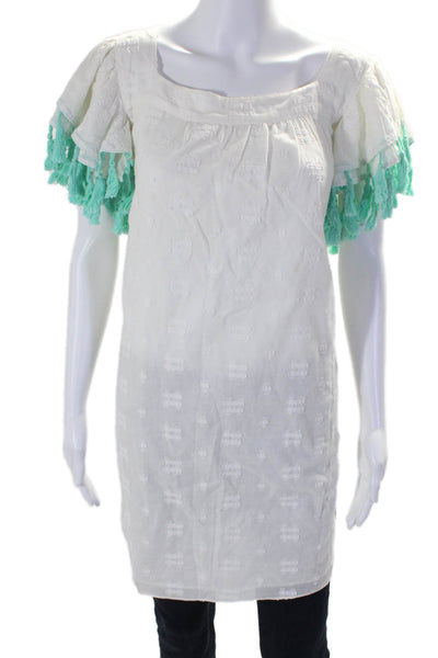 STS Womens Cotton Short Sleeve Tassel Fray Embroidered Blouse White Size L