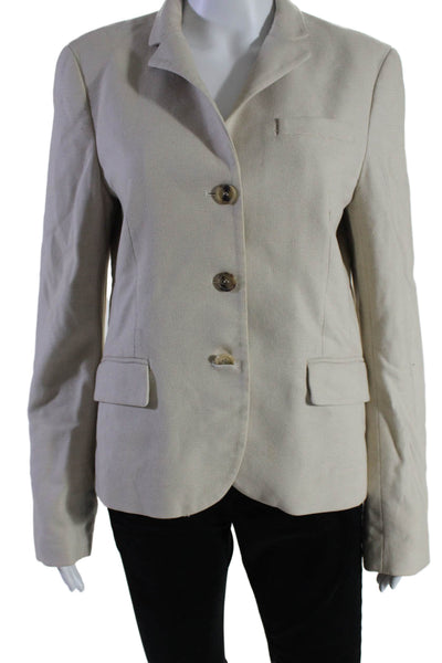 Theory Women's Collared Long Sleeves Lined Three Button Blazer Beige Size 12