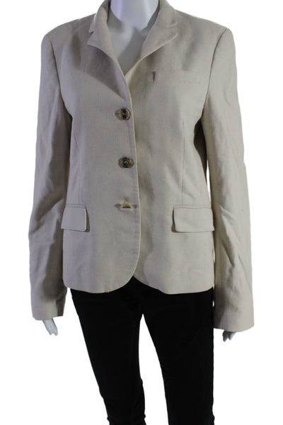 Theory Women's Collared Long Sleeves Lined Three Button Blazer Beige Size 12