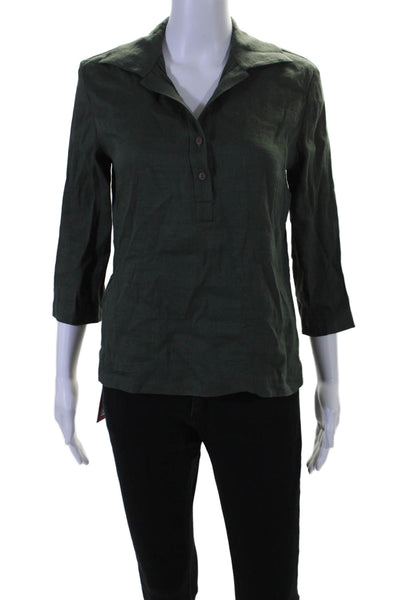 Designer Womens Stretch Linen Long Sleeves Marco Blouse Green Size Small