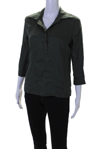 Designer Womens Stretch Linen Long Sleeves Marco Blouse Green Size Small