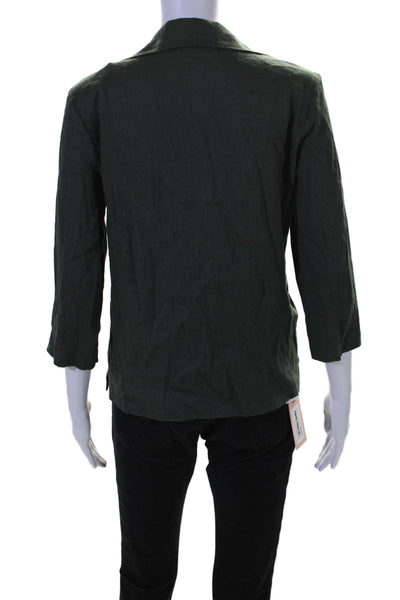 Designer Womens Stretch Linen Long Sleeves Marco Blouse Green Size Small
