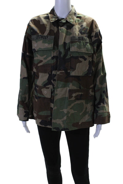 King Womebns Camouflage Print Button Down Cargo Jacket Green Brown Size Medium