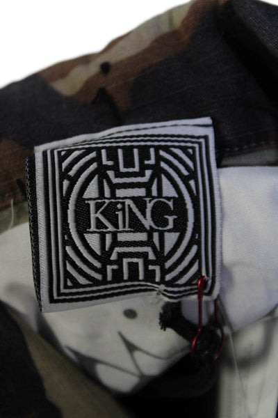 King Womebns Camouflage Print Button Down Cargo Jacket Green Brown Size Medium