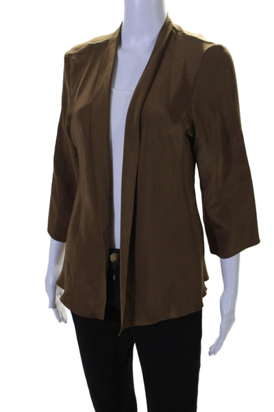 Peter Cohen Womens Silk Long Sleeves Slim Cardigan Blouse Clove Brown Size Large