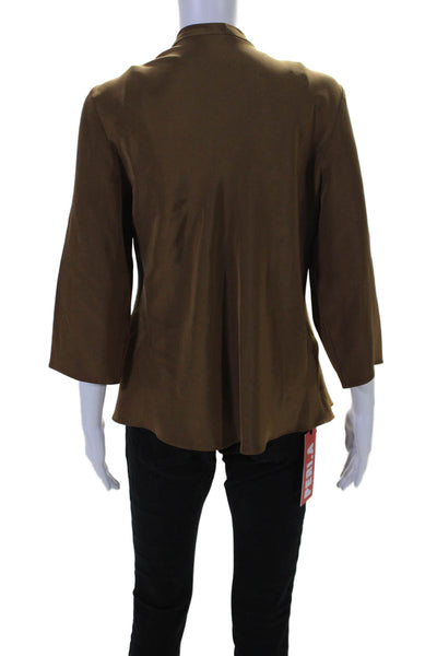 Peter Cohen Womens Silk Long Sleeves Slim Cardigan Blouse Clove Brown Size Large