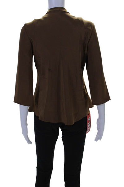 Peter Cohen Womens Silk Long Sleeves Slim Cardigan Blouse Clove Brown Size Small