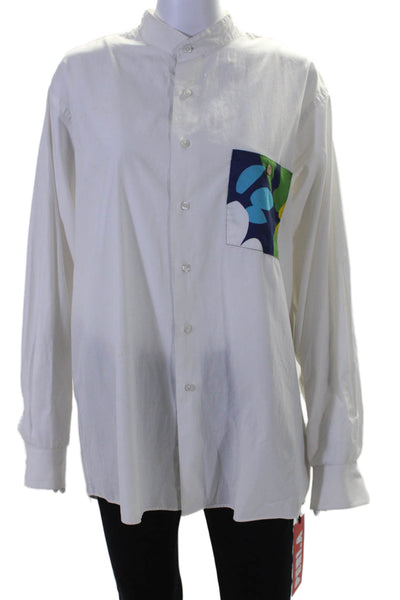 Designer Womens Long Sleeves Mock Collar Button Down Shirt White Size One Size