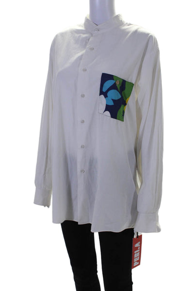 Designer Womens Long Sleeves Mock Collar Button Down Shirt White Size One Size
