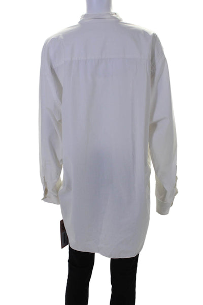 Designer Womens Long Sleeves Mock Collar Button Down Shirt White Size One Size
