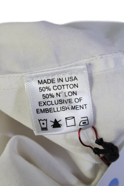 Designer Womens Long Sleeves Mock Collar Button Down Shirt White Size One Size