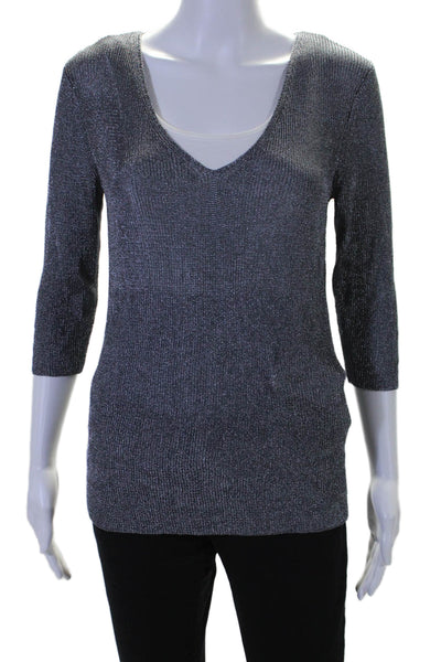 Reiss Womens Long Sleeves V Neck Carissa Sweater Gray Metallic Size Medium