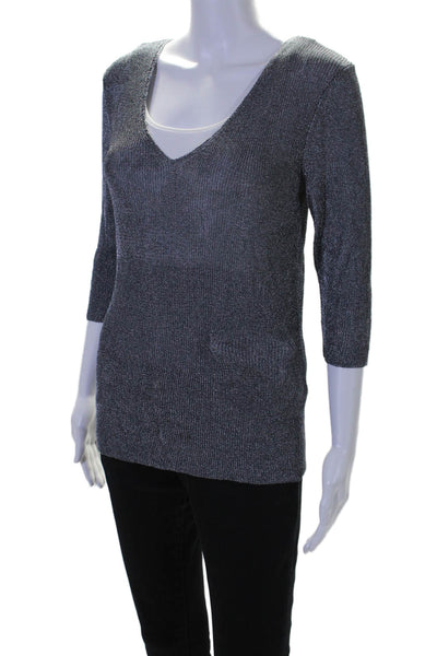 Reiss Womens Long Sleeves V Neck Carissa Sweater Gray Metallic Size Medium