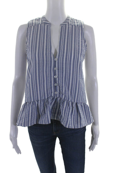 Veronica Beard Womens Cotton Striped Sleeveless Buttoned Blouse Blue Size XS