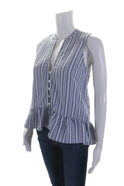 Veronica Beard Womens Cotton Striped Sleeveless Buttoned Blouse Blue Size XS