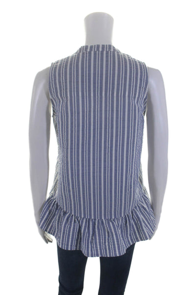 Veronica Beard Womens Cotton Striped Sleeveless Buttoned Blouse Blue Size XS