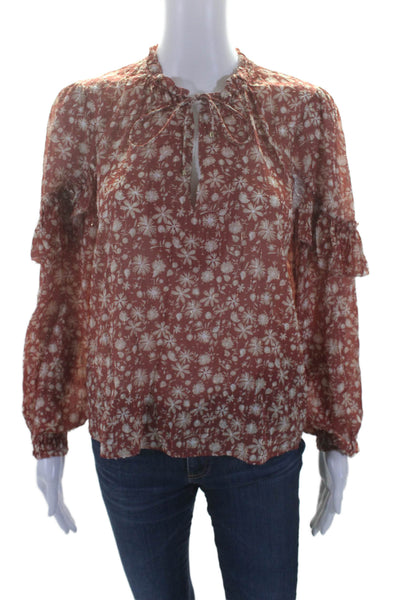 Intermix Womens Floral Print Long Sleeve V-neck Blouse Pink Size P