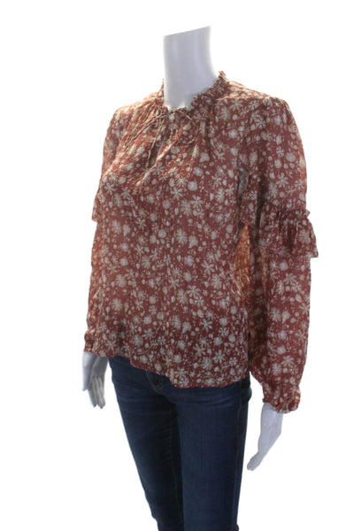 Intermix Womens Floral Print Long Sleeve V-neck Blouse Pink Size P