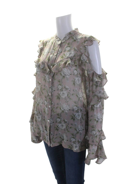 Robert Rodriguez Womens Silk Floral Patterned Ruffled Blouse Pink Size 10