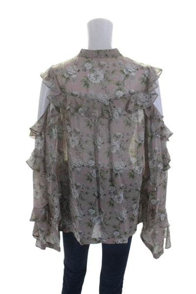 Robert Rodriguez Womens Silk Floral Patterned Ruffled Blouse Pink Size 10