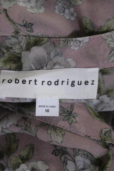 Robert Rodriguez Womens Silk Floral Patterned Ruffled Blouse Pink Size 10