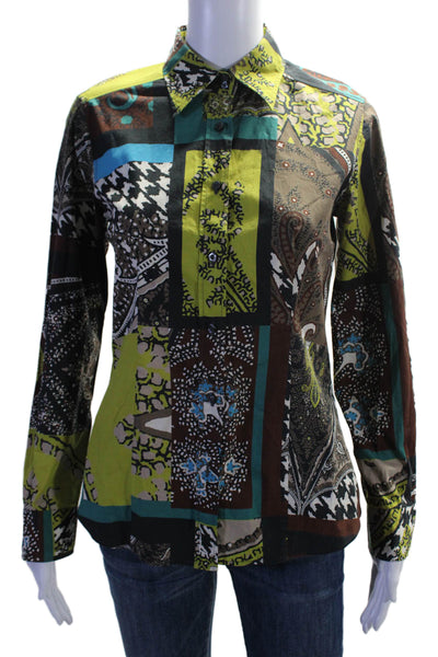 Etro Womens Cotton Mixed Print Long Sleeve Button Down Shirt Multicolor Size 42