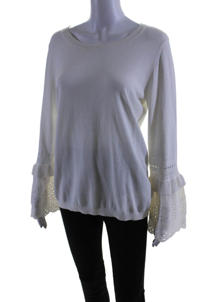 Kobi Halperin Womens Cotton Lace Ruffled Flared Long Sleeved Blouse White Size M