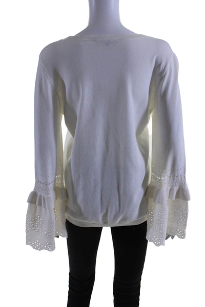 Kobi Halperin Womens Cotton Lace Ruffled Flared Long Sleeved Blouse White Size M