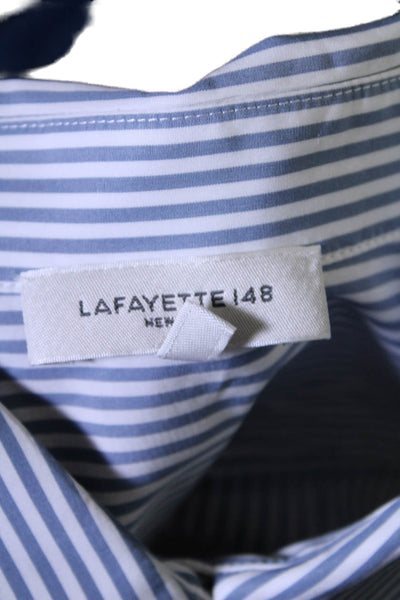 Lafayette 148 New York Womens Cotton Striped Long Sleeved Shirt Blue Size M