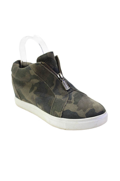 Blondo Womens Suede Camouflage Zipped Front Fashion Sneakers Green Size 6.5