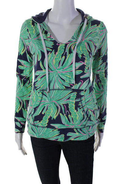 Lily Pulitzer Womens Cotton Blend Plant Print Pullover Hoodie Green Size XS