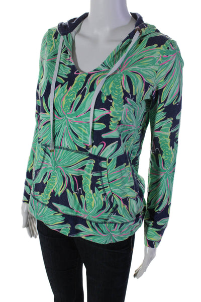 Lily Pulitzer Womens Cotton Blend Plant Print Pullover Hoodie Green Size XS