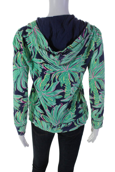 Lily Pulitzer Womens Cotton Blend Plant Print Pullover Hoodie Green Size XS