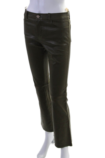 Stouls Womens Dark Green Stretch Leather High Rise Bootcut Leg Pants Size S