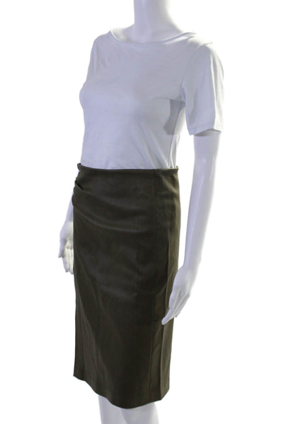 Stouls Womens Muse Green Stretch Leather Aniline High Slit Skirt Size M